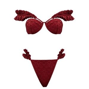 Andrea Iyamah Wine Mulan Bikini Top Large/ Bottoms Medium